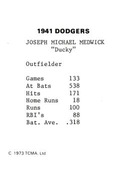 1973 TCMA 1941 Brooklyn Dodgers #NNO Ducky Medwick Back