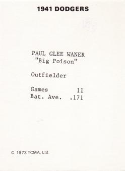 1973 TCMA 1941 Brooklyn Dodgers #NNO Paul Waner Back