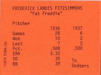 1974 TCMA 1936-37 New York Giants #NNO Freddie Fitzsimmons Back