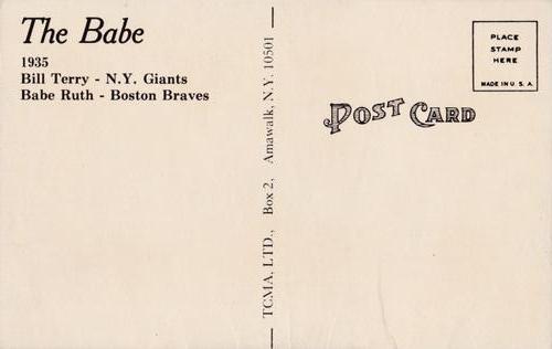 1974 TCMA The Babe Postcards #NNO Babe Ruth / Bill Terry Back