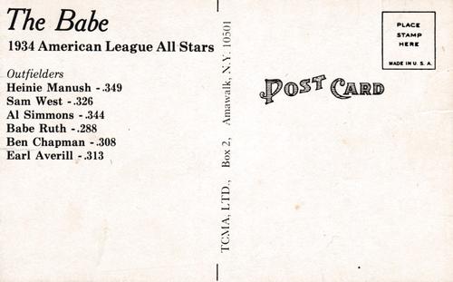 1974 TCMA The Babe Postcards #NNO Heinie Manush / Sam West / Al Simmons / Babe Ruth / Ben Chapman / Earl Averill Back
