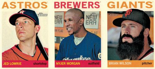 2013 Topps Heritage - Advertising Panels #NNO Jed Lowrie / Nyjer Morgan / Brian Wilson Front
