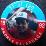 1992 JKA Baseball Buttons #11 Andres Galarraga Front