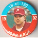 1992 JKA Baseball Buttons #19 John Kruk Front