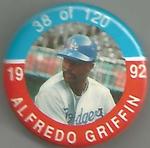 1992 JKA Baseball Buttons #38 Alfredo Griffin Front