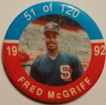 1992 JKA Baseball Buttons #51 Fred McGriff Front