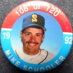1992 JKA Baseball Buttons #108 Mike Schooler Front