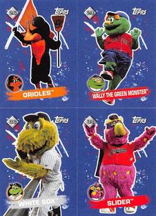 2020 Topps Stickers #26 / 29 / 36 / 39 The Oriole Bird / Wally the Green Monster / Southpaw / Slider Front