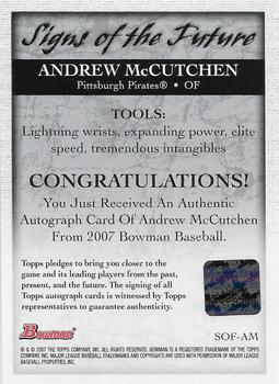 2007 Bowman - Signs of the Future #SOF-AM Andrew McCutchen Back