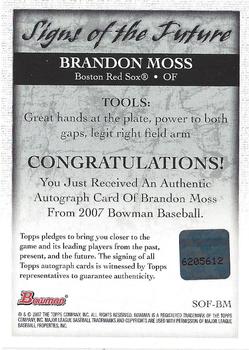 2007 Bowman - Signs of the Future #SOF-BM Brandon Moss Back