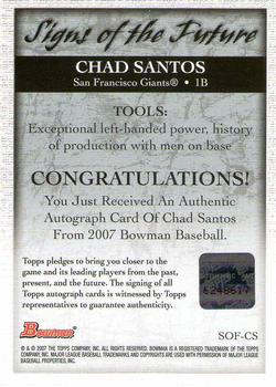 2007 Bowman - Signs of the Future #SOF-CS Chad Santos Back