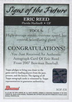 2007 Bowman - Signs of the Future #SOF-ER Eric Reed Back