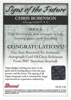 2007 Bowman - Signs of the Future #SOF-CR Chris Robinson Back
