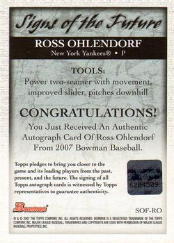 2007 Bowman - Signs of the Future #SOF-RO Ross Ohlendorf Back