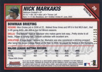 2007 Bowman Chrome - Blue Refractors #20 Nick Markakis Back