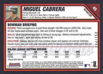 2007 Bowman Chrome - Blue Refractors #45 Miguel Cabrera Back