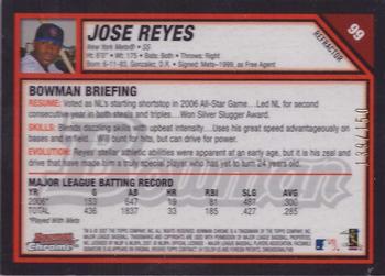 2007 Bowman Chrome - Blue Refractors #99 Jose Reyes Back