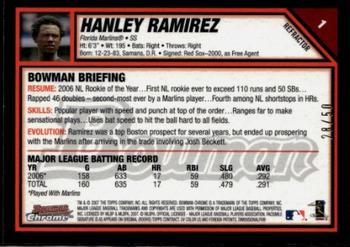 2007 Bowman Chrome - Gold Refractors #1 Hanley Ramirez Back