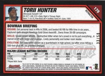 2007 Bowman Chrome - Gold Refractors #179 Torii Hunter Back