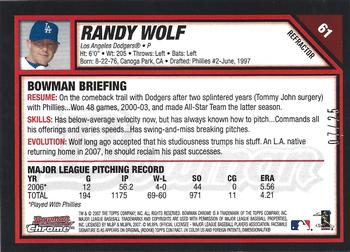 2007 Bowman Chrome - Orange Refractors #61 Randy Wolf Back