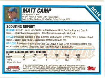 2007 Bowman Chrome - Prospects #BC114 Matt Camp Back