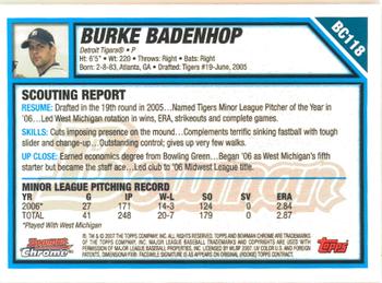 2007 Bowman Chrome - Prospects #BC118 Burke Badenhop Back
