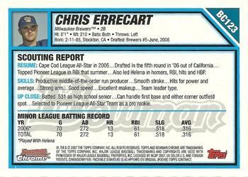 2007 Bowman Chrome - Prospects #BC123 Chris Errecart Back
