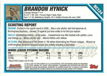 2007 Bowman Chrome - Prospects #BC124 Brandon Hynick Back