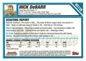 2007 Bowman Chrome - Prospects #BC128 Nick DeBarr Back