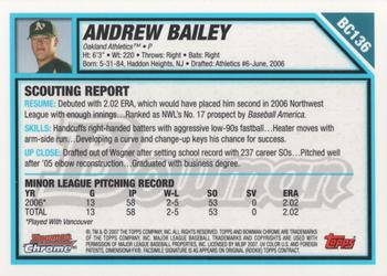 2007 Bowman Chrome - Prospects #BC136 Andrew Bailey Back