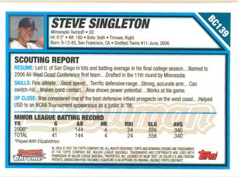 2007 Bowman Chrome - Prospects #BC139 Steve Singleton Back