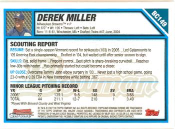 2007 Bowman Chrome - Prospects #BC149 Derek Miller Back