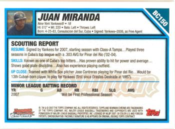 2007 Bowman Chrome - Prospects #BC150 Juan Miranda Back
