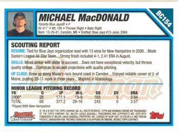 2007 Bowman Chrome - Prospects #BC154 Michael MacDonald Back