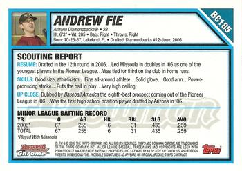 2007 Bowman Chrome - Prospects #BC185 Andrew Fie Back