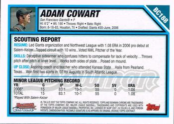 2007 Bowman Chrome - Prospects #BC188 Adam Cowart Back