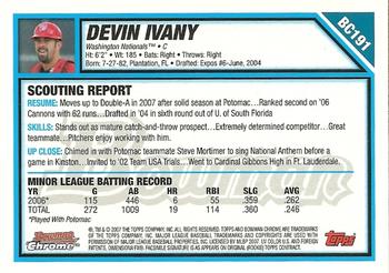 2007 Bowman Chrome - Prospects #BC191 Devin Ivany Back