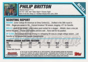 2007 Bowman Chrome - Prospects #BC193 Philip Britton Back