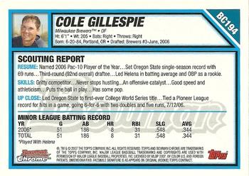 2007 Bowman Chrome - Prospects #BC194 Cole Gillespie Back