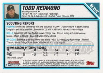 2007 Bowman Chrome - Prospects #BC202 Todd Redmond Back