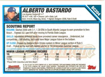 2007 Bowman Chrome - Prospects #BC204 Alberto Bastardo Back