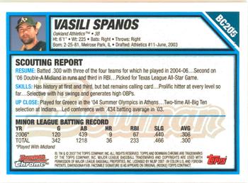 2007 Bowman Chrome - Prospects #BC205 Vasili Spanos Back