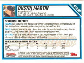 2007 Bowman Chrome - Prospects #BC209 Dustin Martin Back
