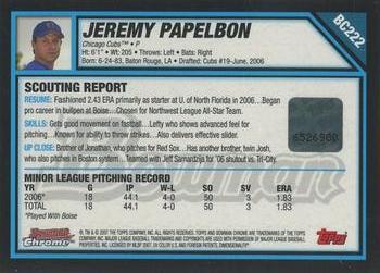 2007 Bowman Chrome - Prospects #BC222 Jeremy Papelbon Back