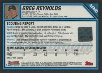 2007 Bowman Chrome - Prospects #BC240 Greg Reynolds Back
