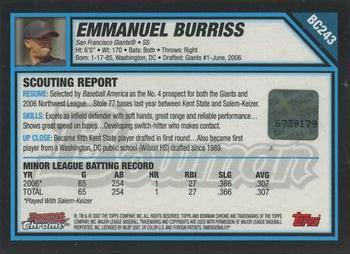 2007 Bowman Chrome - Prospects #BC243 Emmanuel Burriss Back