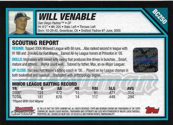 2007 Bowman Chrome - Prospects #BC250 Will Venable Back