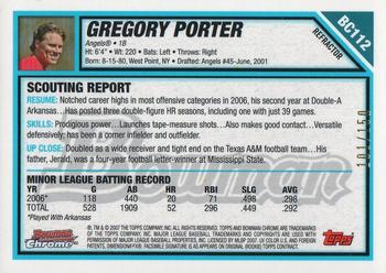 2007 Bowman Chrome - Prospects Blue Refractors #BC112 Gregory Porter Back
