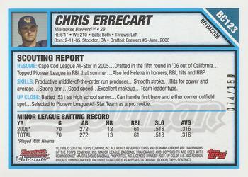 2007 Bowman Chrome - Prospects Blue Refractors #BC123 Chris Errecart Back