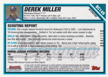 2007 Bowman Chrome - Prospects Blue Refractors #BC149 Derek Miller Back